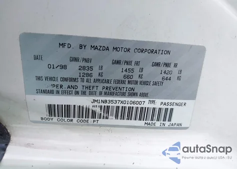 1999 Mazda Mx-5 Miata Leather Pkg/Popular Equipment Pkg/Sports Pkg/Touring Pkg from USA, damaged, VIN JM1NB3537X0106007